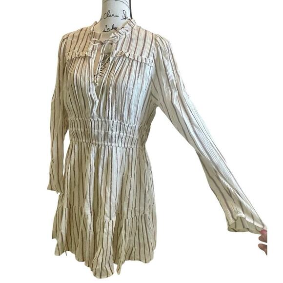 ULLA JOHNSON ROSALIND DRESS CREAM METALLIC RUFFLES RUCHED
SZ 12 OATMEAL CORE - Picture 12 of 16